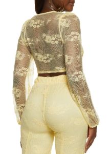 Floral Lace Tie Front Crop Top sold by Rainbow