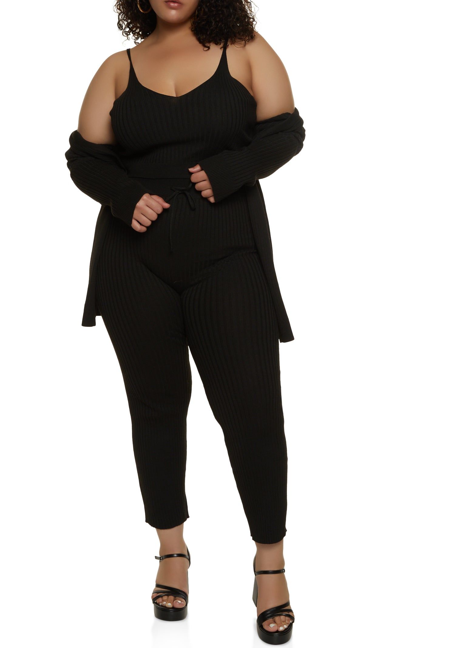 Plus Size Ribbed Open Front Long Sleeve Cardigan sold by Rainbow product image thumbnail 2