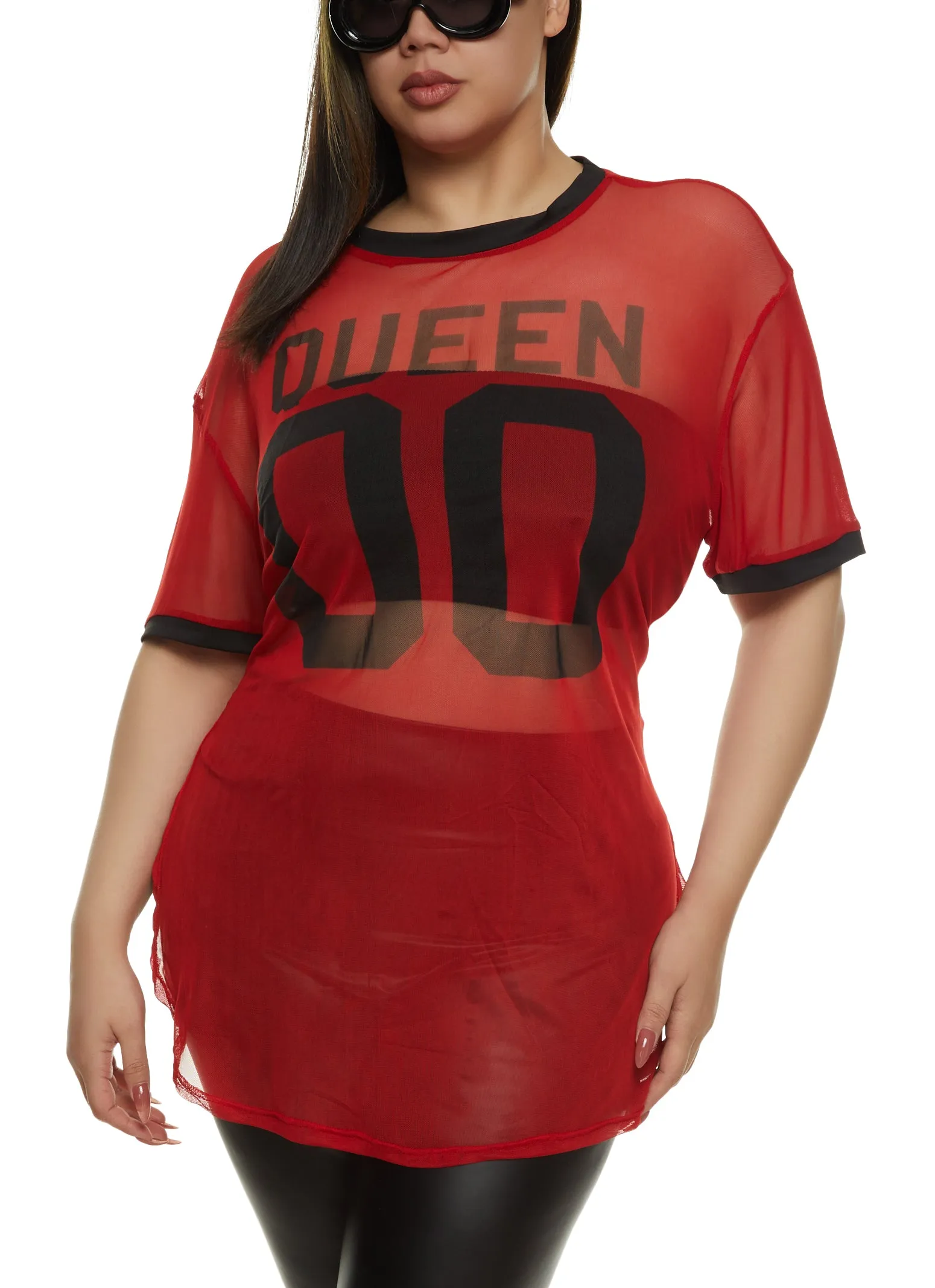 Plus Size Sheer Mesh Queen Baseball T Shirt sold by Rainbow