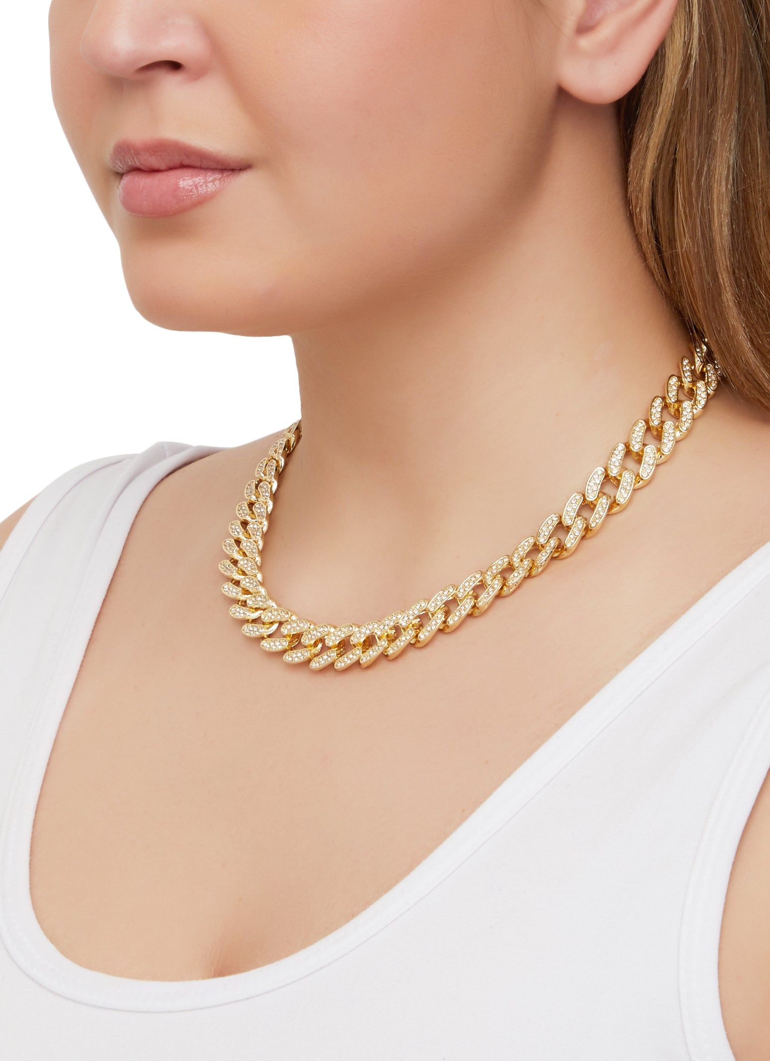 Rhinestone Cuban Chain Link Necklace and Bracelet Set sold by Rainbow product image thumbnail 2