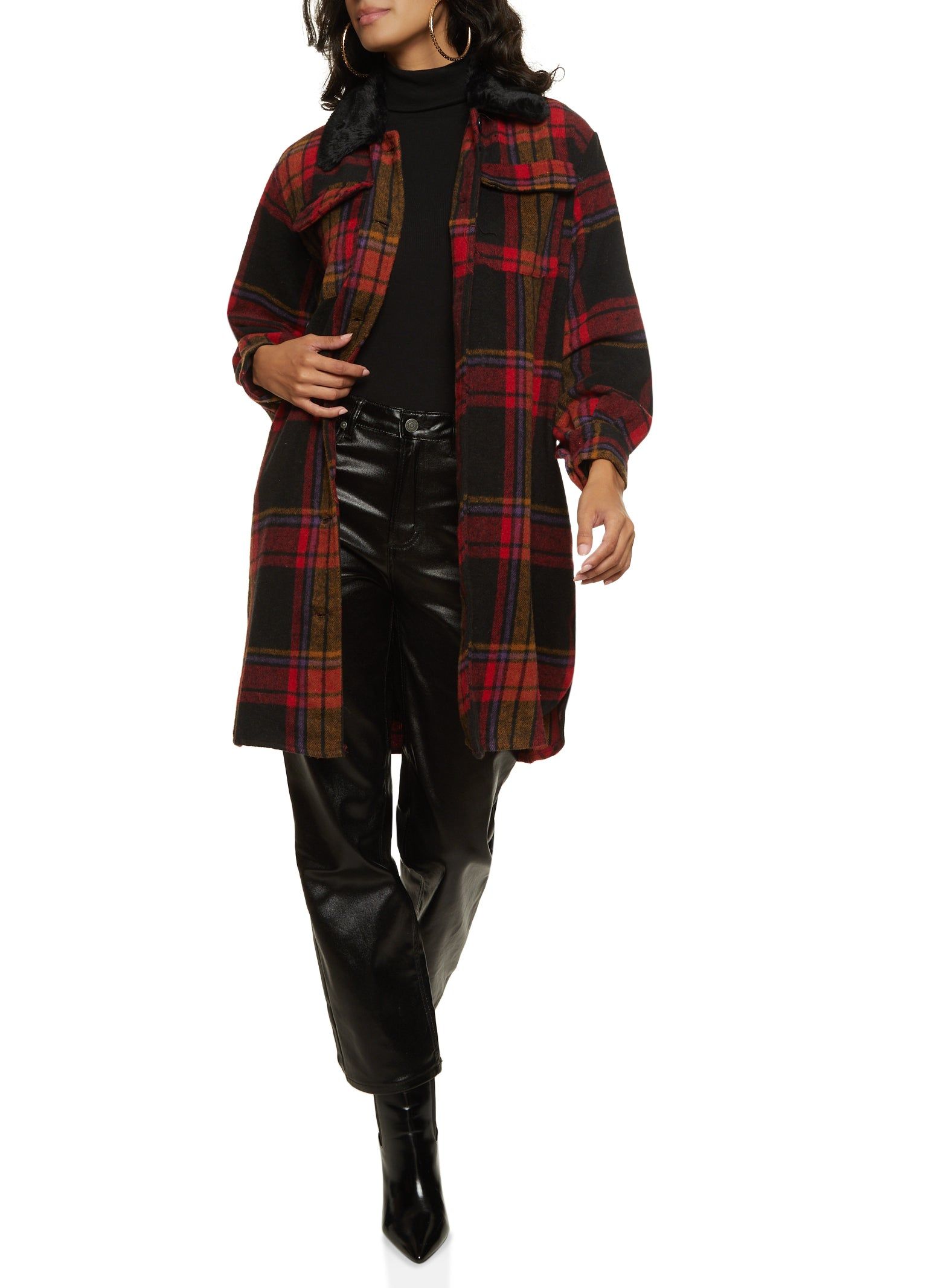 Faux Fur Collar Plaid Shacket sold by Rainbow product image thumbnail 2