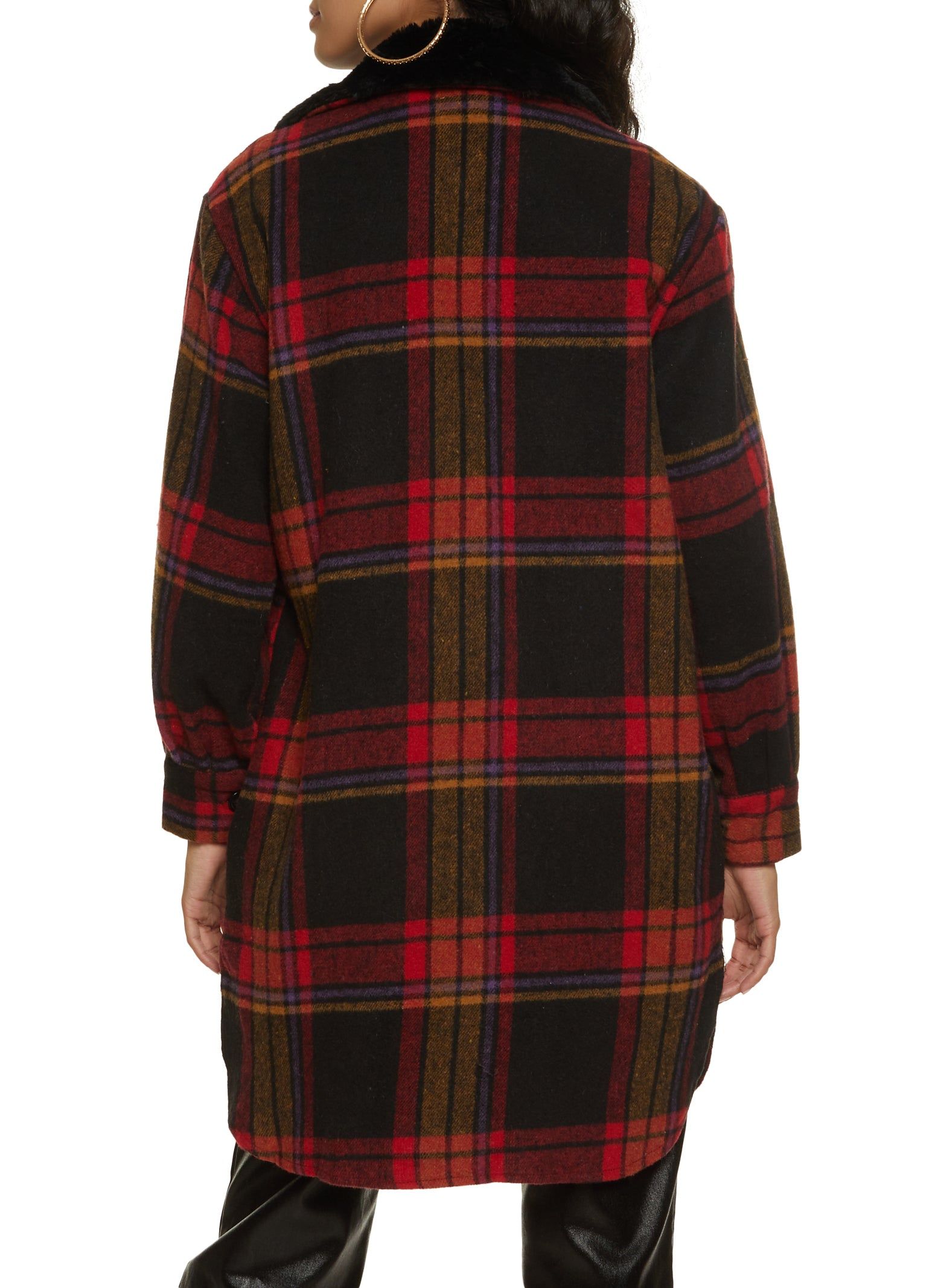 Faux Fur Collar Plaid Shacket sold by Rainbow product image thumbnail 3