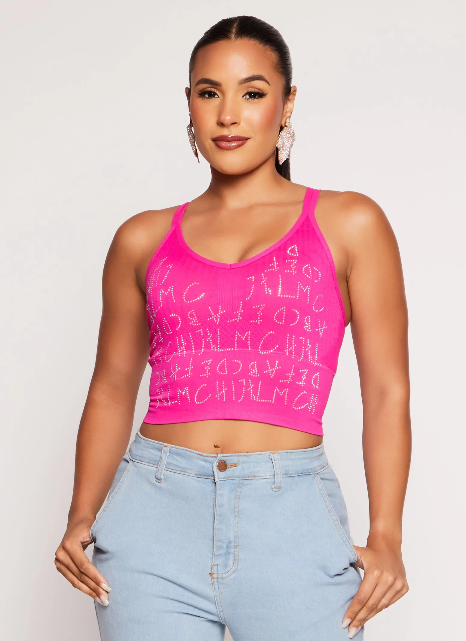 Seamless Ribbed Rhinestone Alphabet Graphic Cami sold by Rainbow