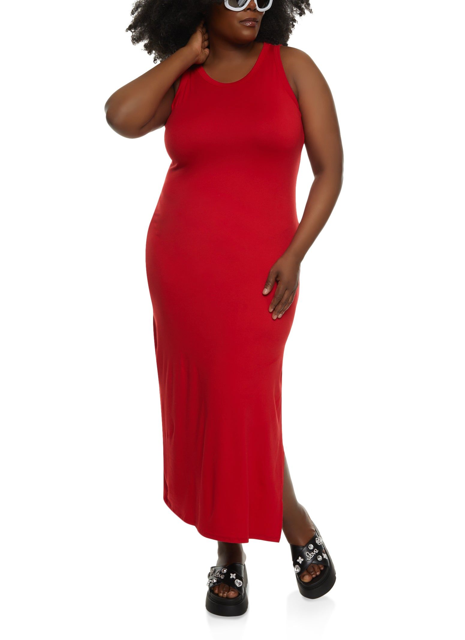 Plus Size Scoop Neck Side Slit Maxi Dress sold by Rainbow