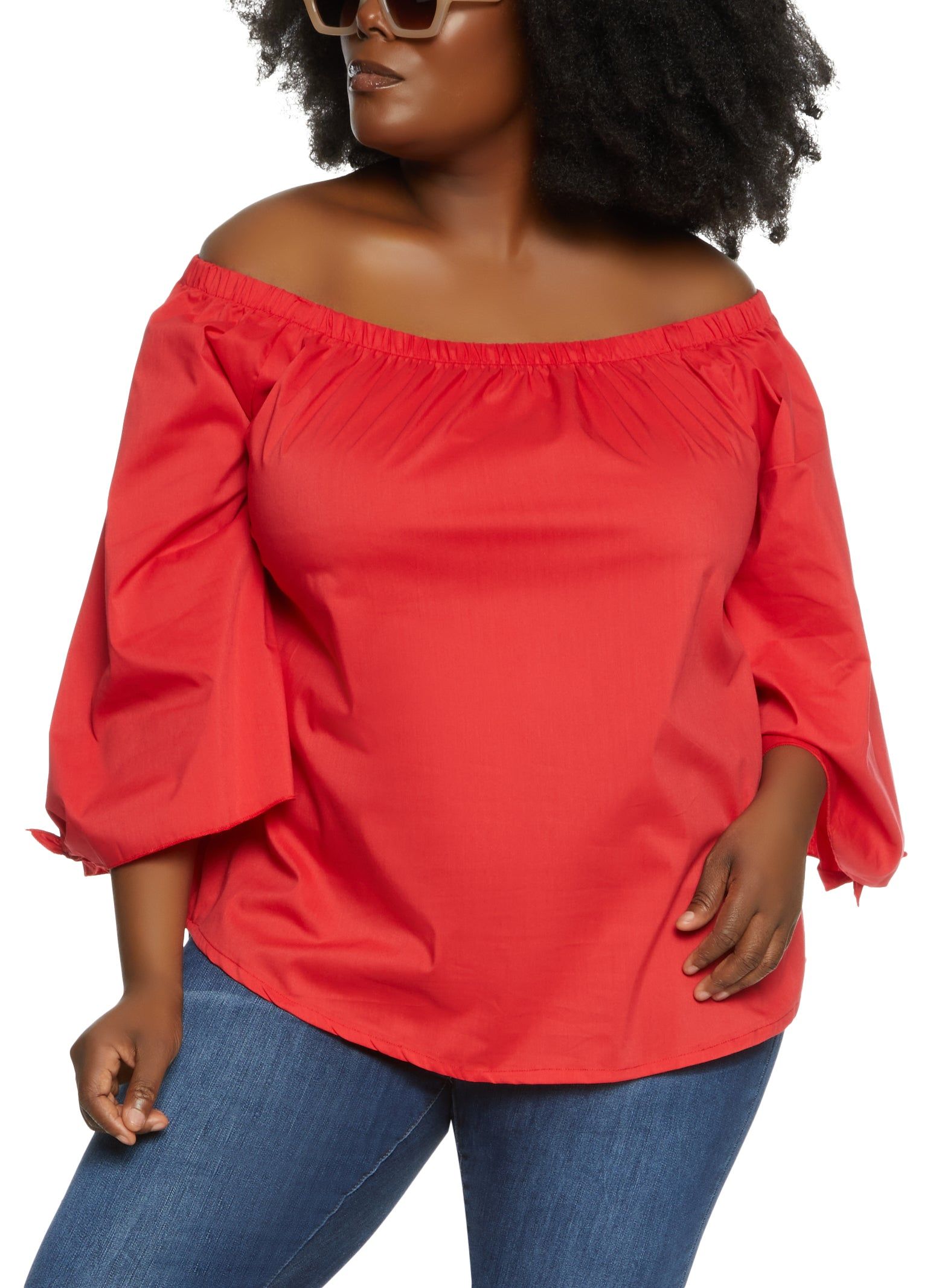 Plus Size Tie Cuff Off the Shoulder Blouse sold by Rainbow