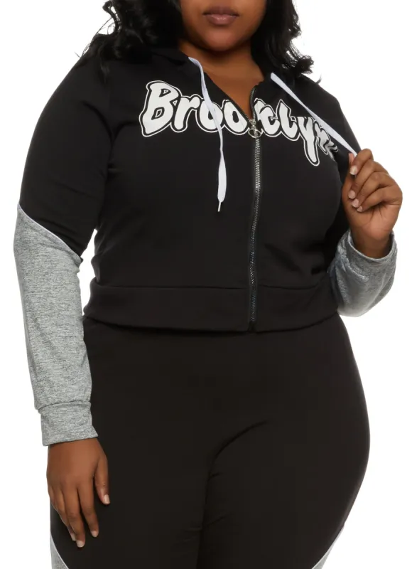 Plus Size Brooklyn Zip Front Graphic Hoodie sold by Rainbow
