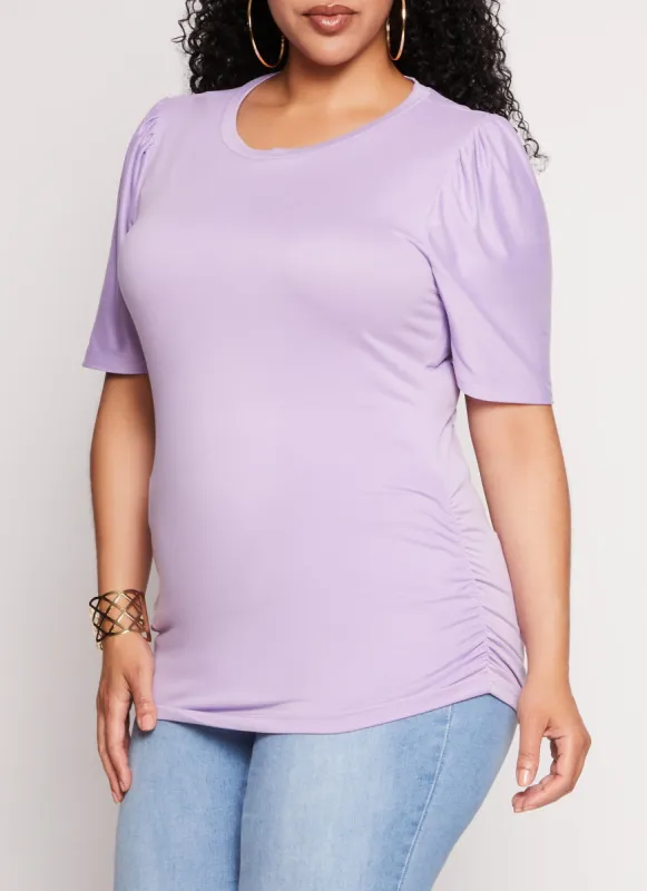 Plus Size Basic Crew Neck Ruched Side Tee sold by Rainbow