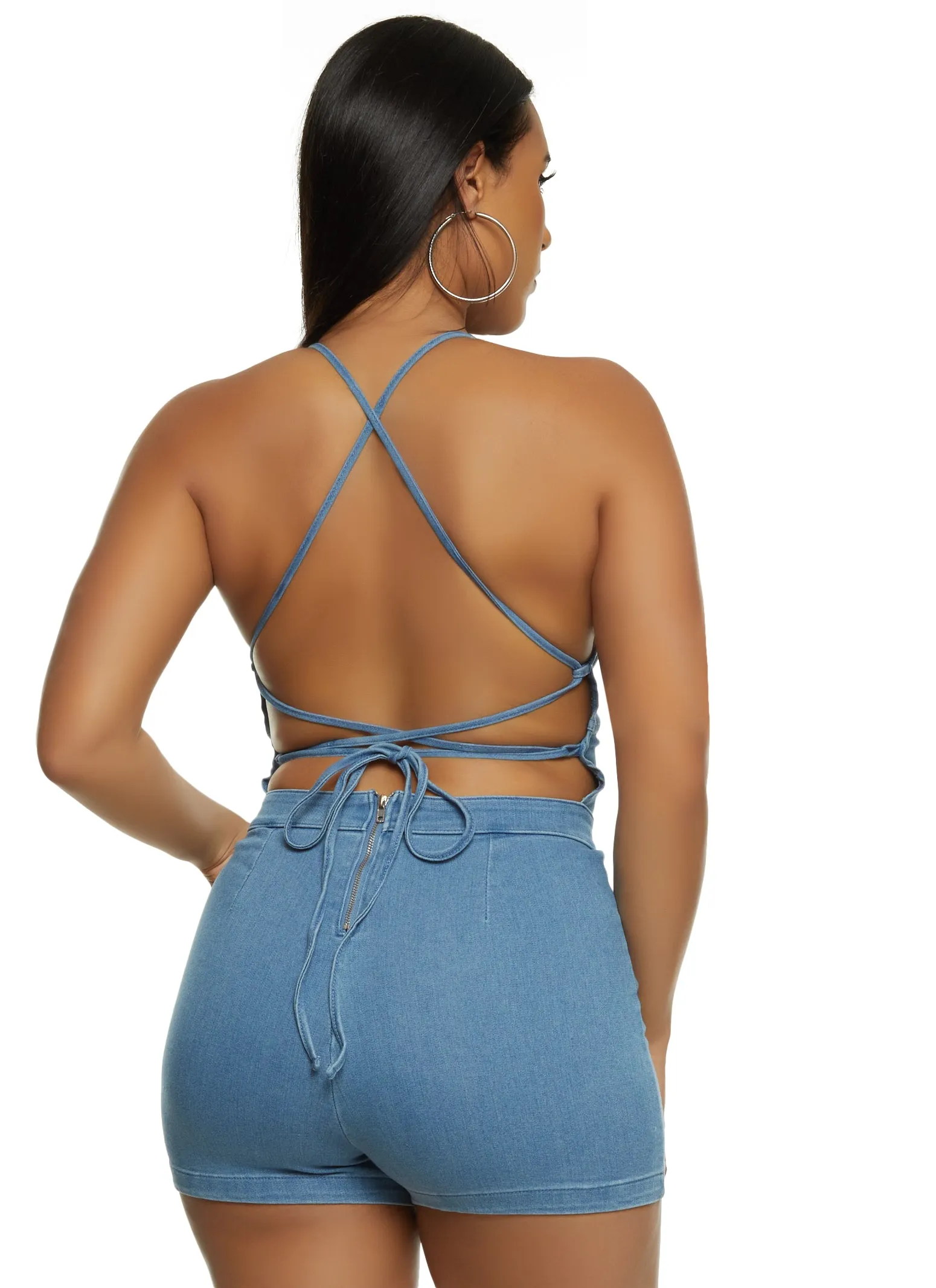 Sleeveless Halter Denim Romper sold by Rainbow product image thumbnail 3