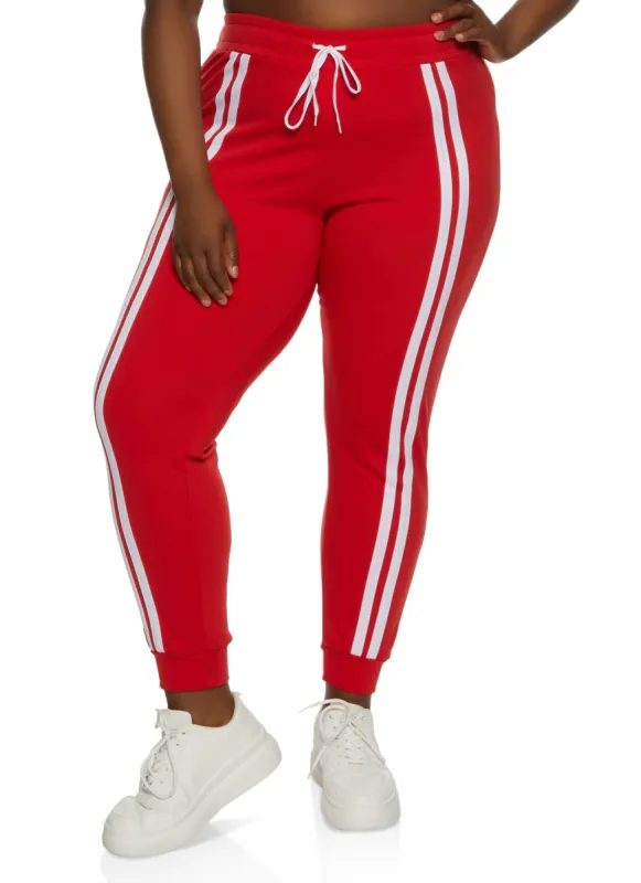 Plus Size Varsity Stripe Detail Joggers sold by Rainbow