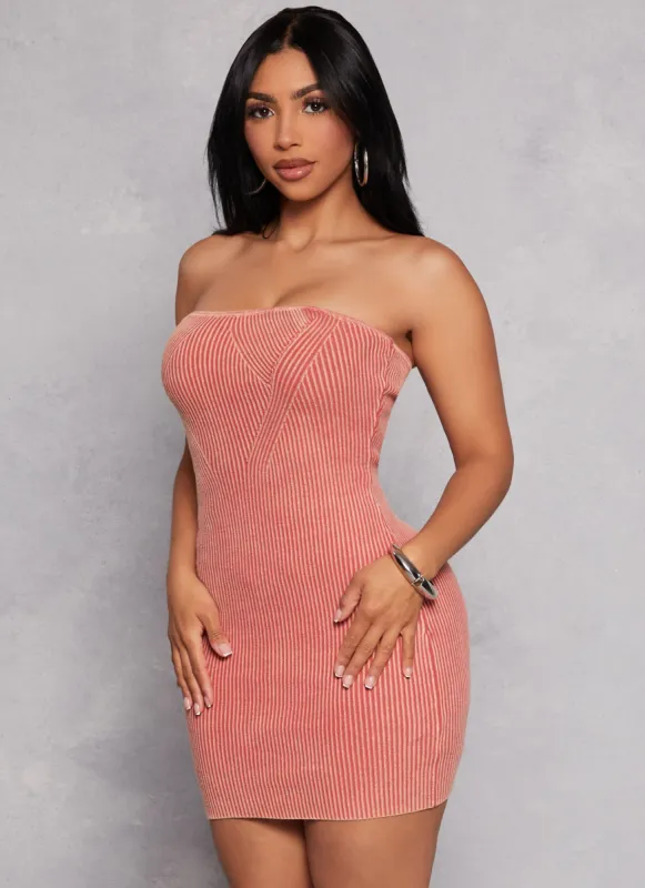 Ribbed Knit Acid Wash Mini Tube Dress sold by Rainbow