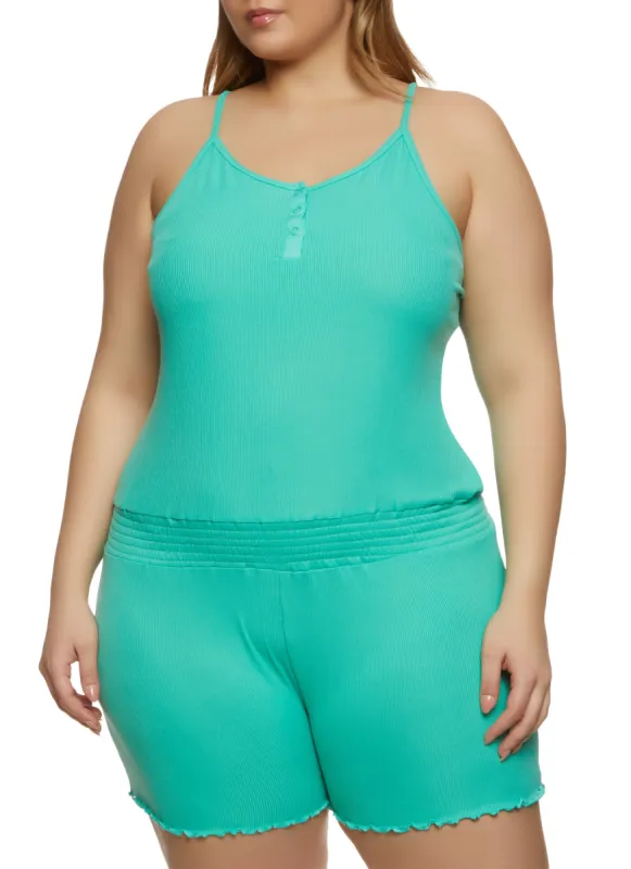 Plus Size Ribbed Cami Pajama Romper sold by Rainbow