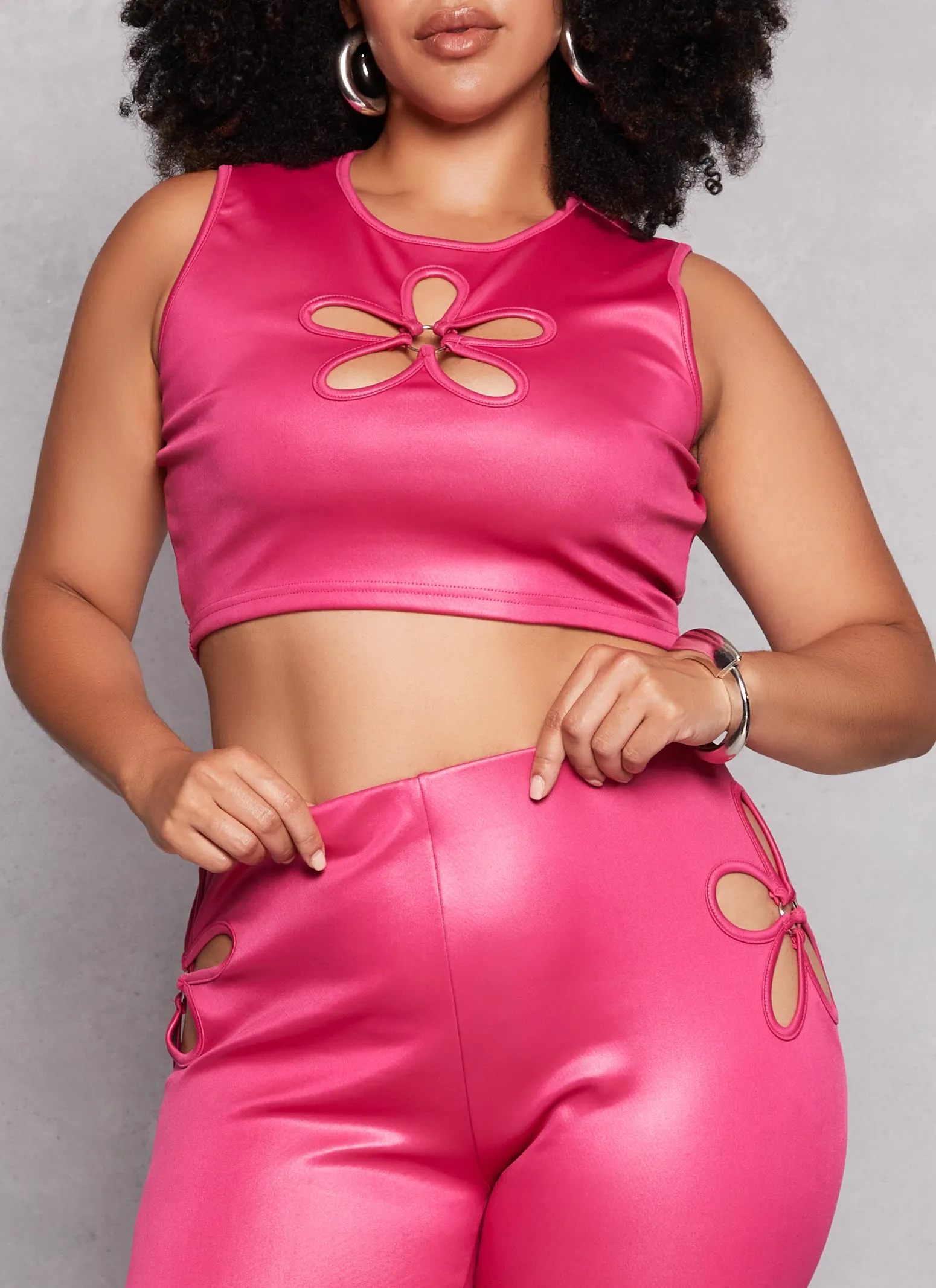 Plus Size O Ring Flower Cut Out Crop Top sold by Rainbow