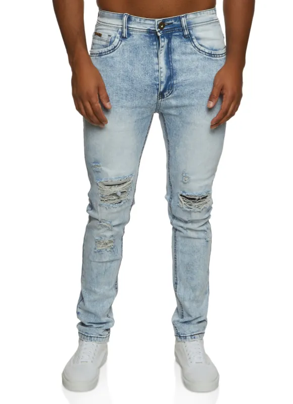 Mens Acid Wash Distressed Skinny Jeans sold by Rainbow