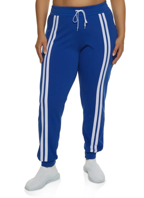 Plus Size Varsity Stripe Detail Joggers sold by Rainbow