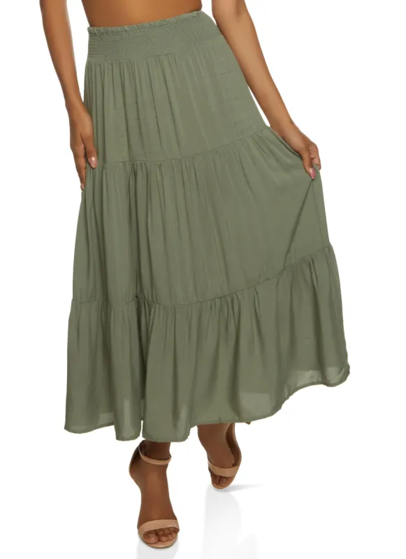 Smocked Waist Tiered Maxi Skirt sold by Rainbow