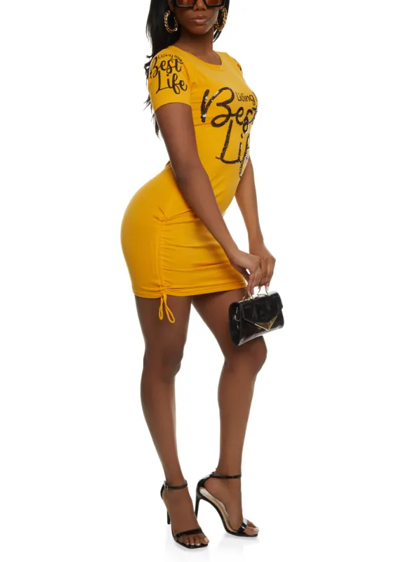 Living My Best Life Sequin Graphic T Shirt Dress sold by Rainbow