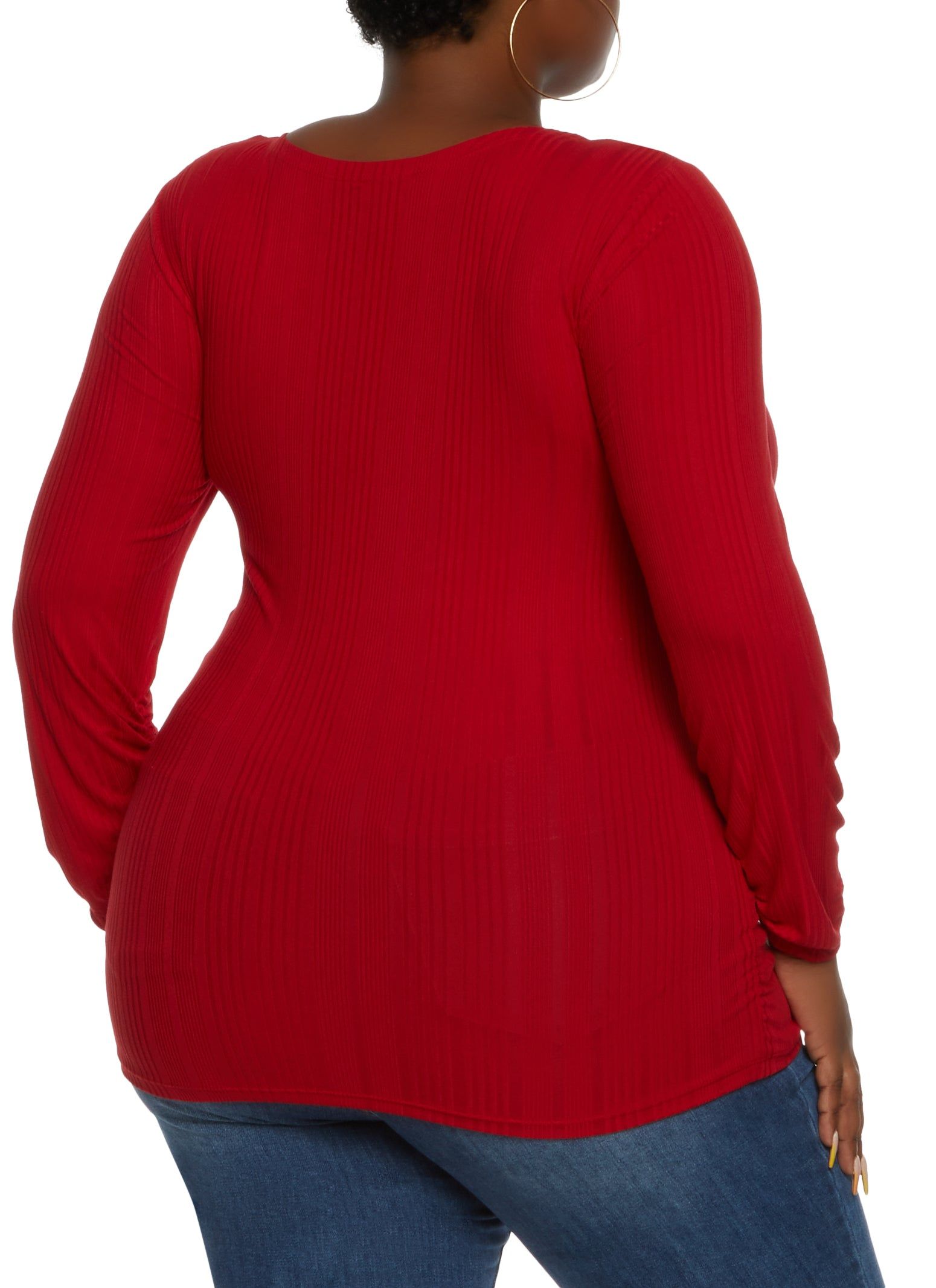Plus Size Ribbed Snap Button Front Crew Neck Top sold by Rainbow product image thumbnail 2