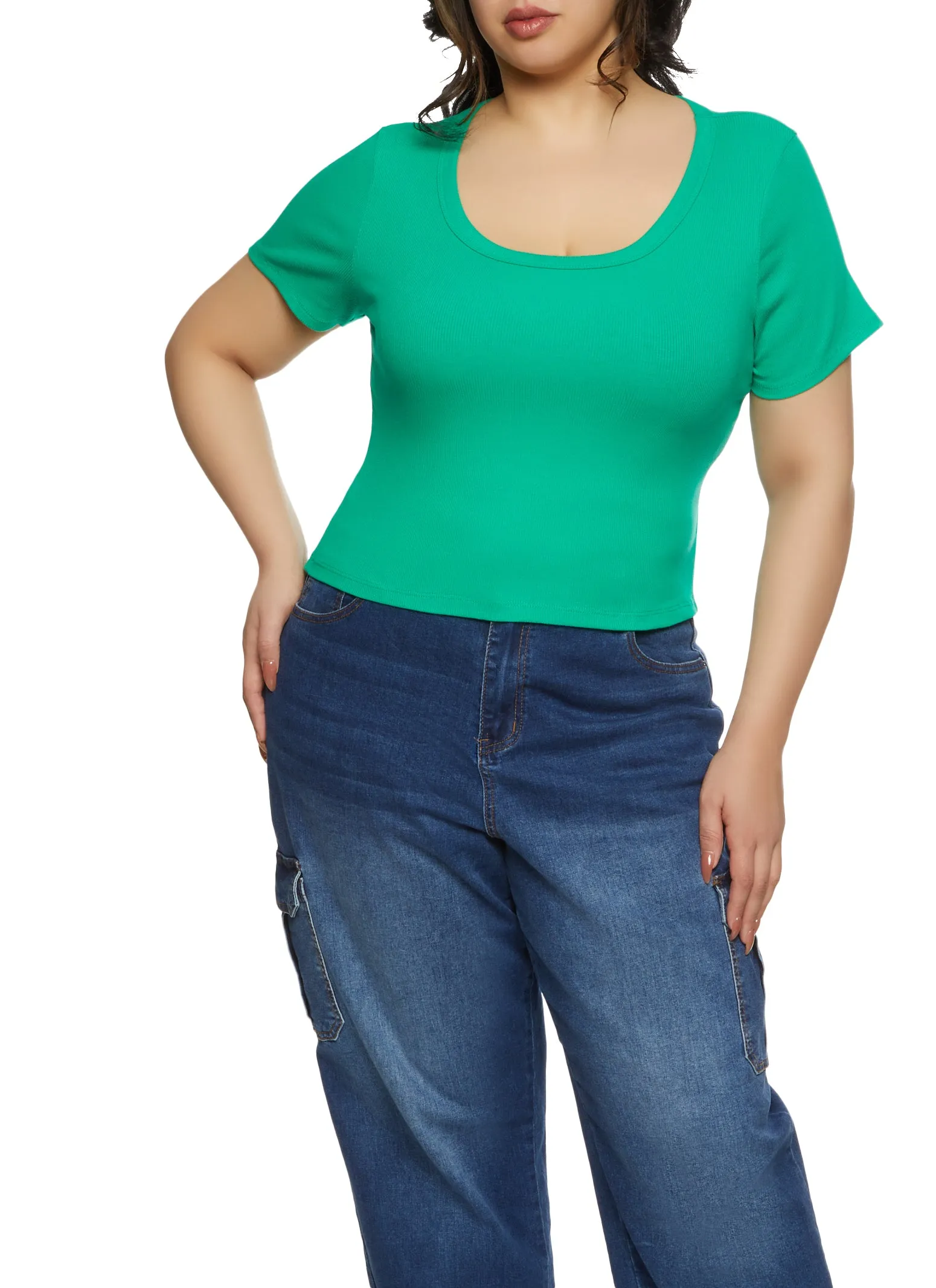 Plus Size Ribbed Knit Basic Scoop Neck Top sold by Rainbow