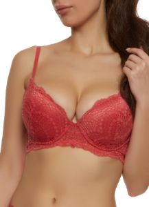 Scalloped Hem Patterned Lace Plunge Bra sold by Rainbow