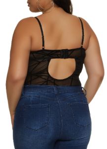 Plus Size Velvet Burnout Patterned Mesh Bodysuit sold by Rainbow