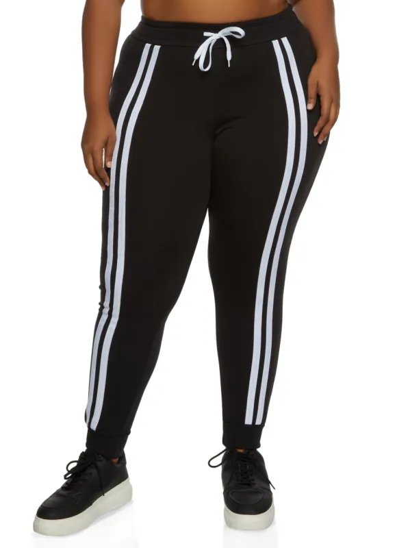 Plus Size Varsity Stripe Detail Joggers sold by Rainbow