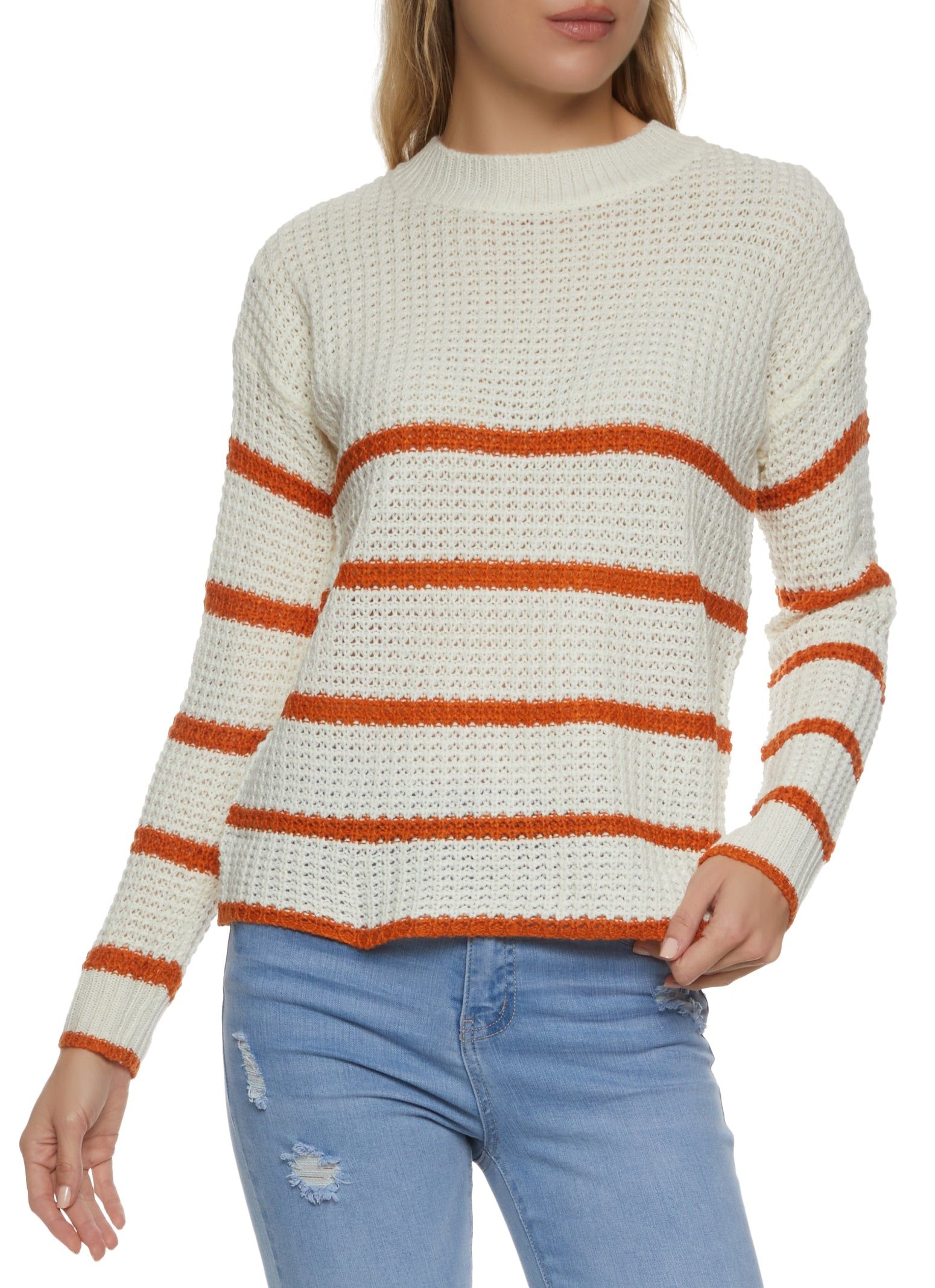 Crew Neck Striped Pullover Sweater sold by Rainbow