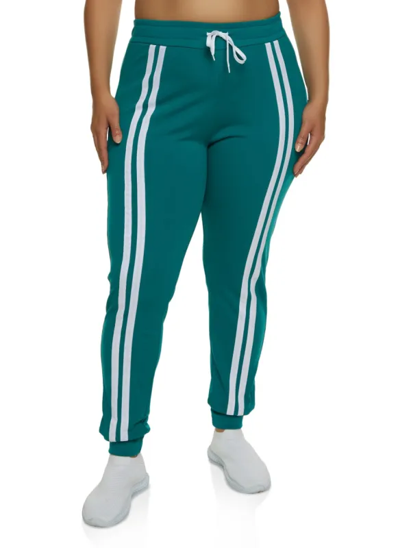 Plus Size Varsity Stripe Detail Joggers sold by Rainbow
