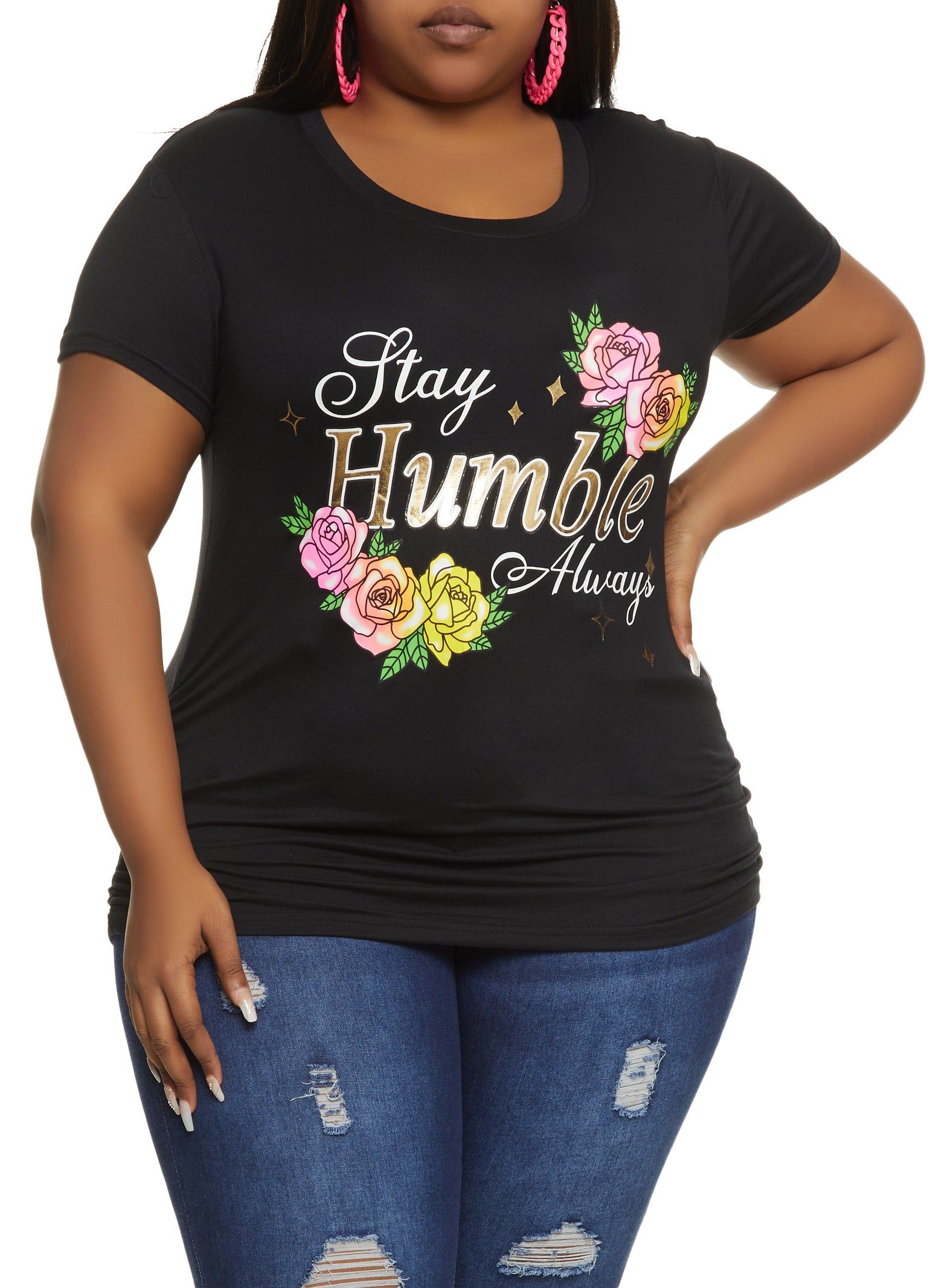 Plus Size Stay Humble Always Graphic Tee sold by Rainbow