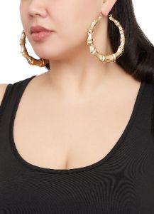 Metallic Bamboo Hoop Earring Set sold by Rainbow