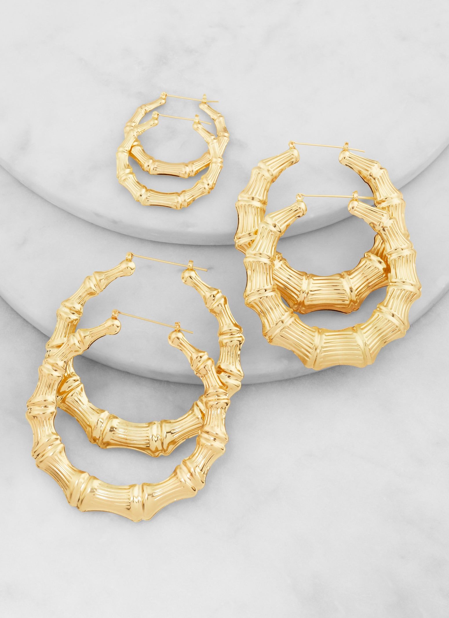 Metallic Bamboo Hoop Earring Set sold by Rainbow