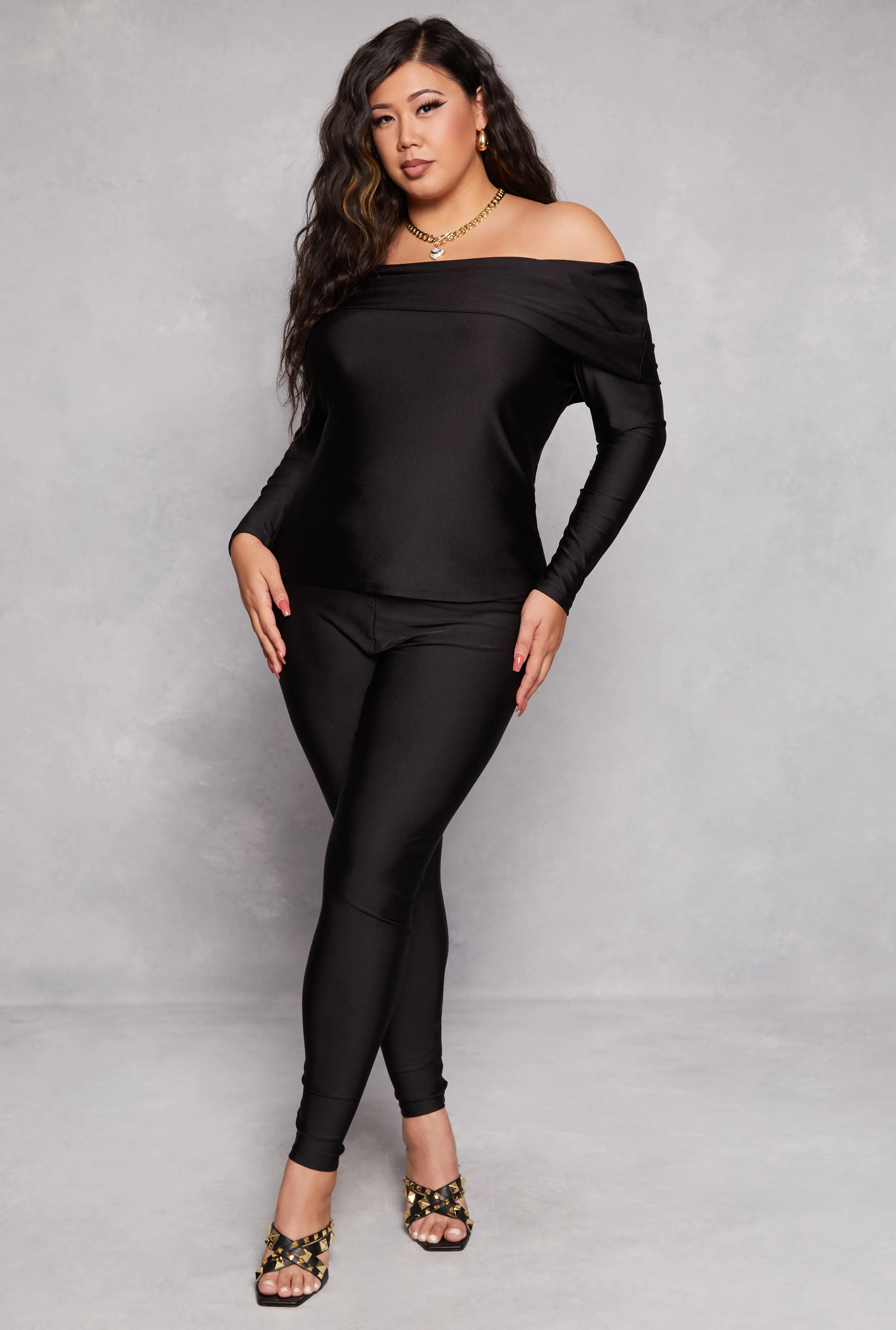 Plus Size Off the Shoulder Long Sleeve Top and Leggings sold by Rainbow product image thumbnail 2