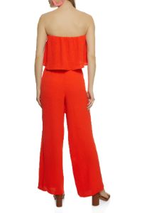 Ruffled Strapless Tie Waist Wide Leg Jumpsuit sold by Rainbow