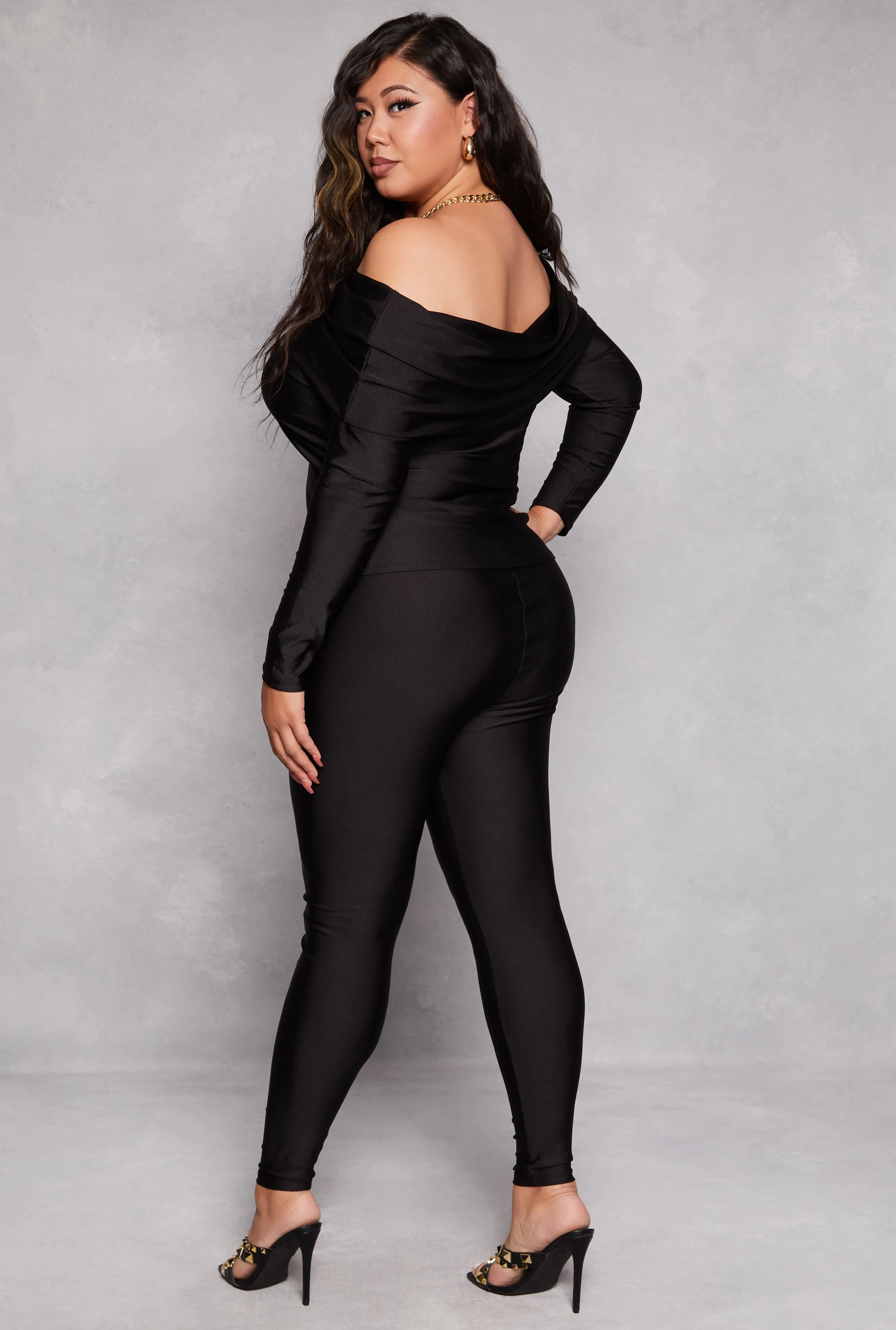 Plus Size Off the Shoulder Long Sleeve Top and Leggings sold by Rainbow product image thumbnail 3