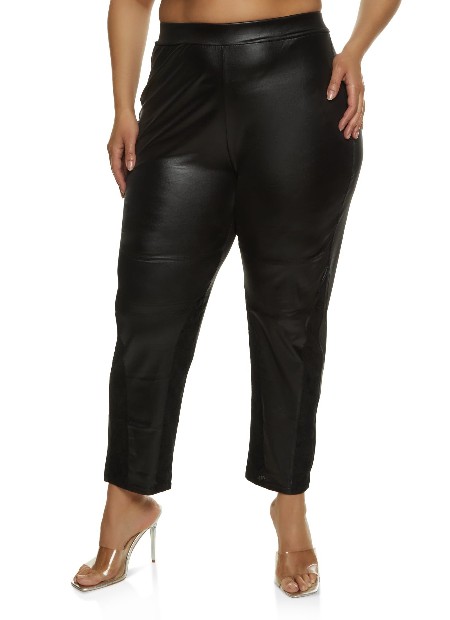 Plus Size Faux Leather Lace Detail Dress Pants sold by Rainbow