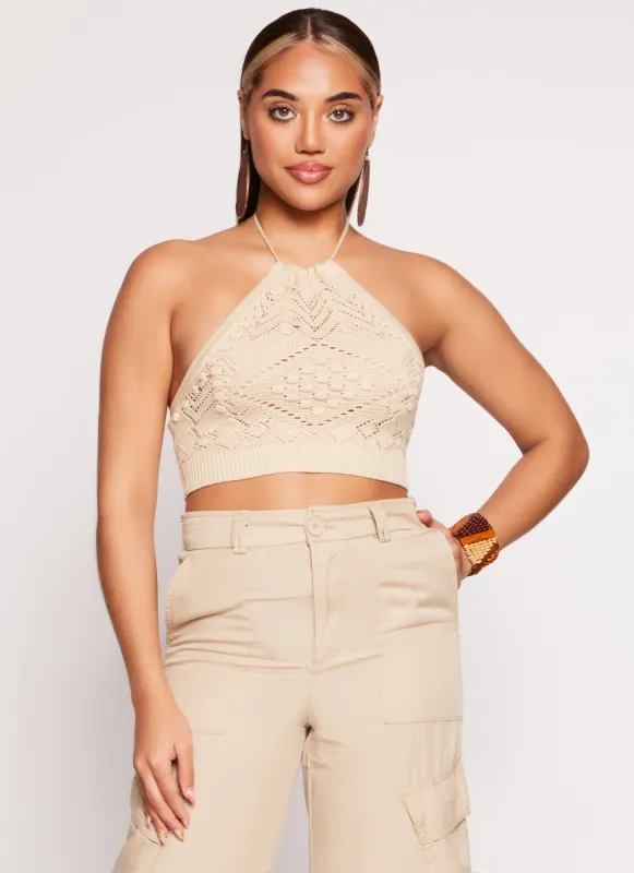 Crochet Cropped Halter Top sold by Rainbow