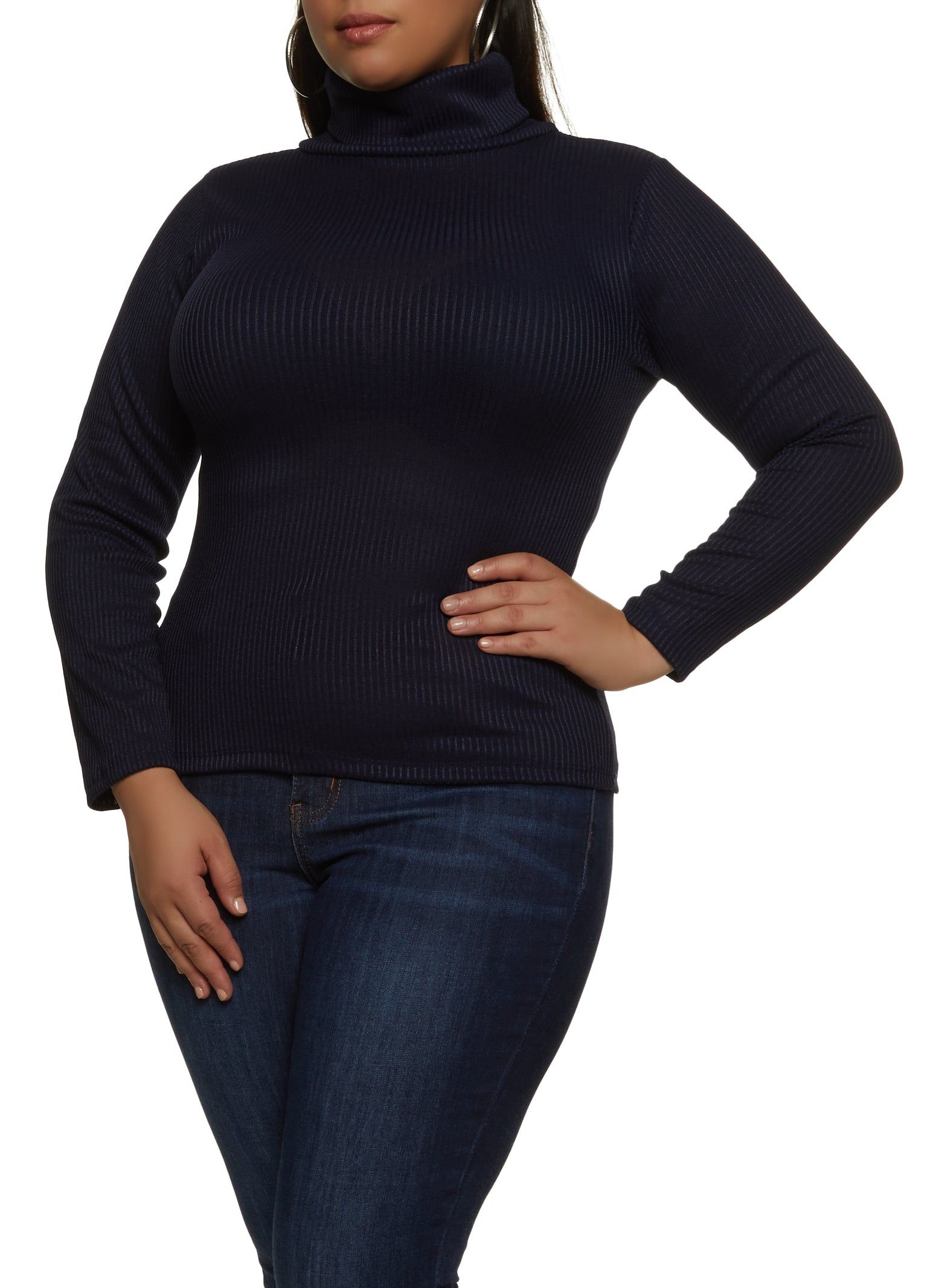 Plus Size Ribbed Knit Turtleneck Long Sleeve Top sold by Rainbow