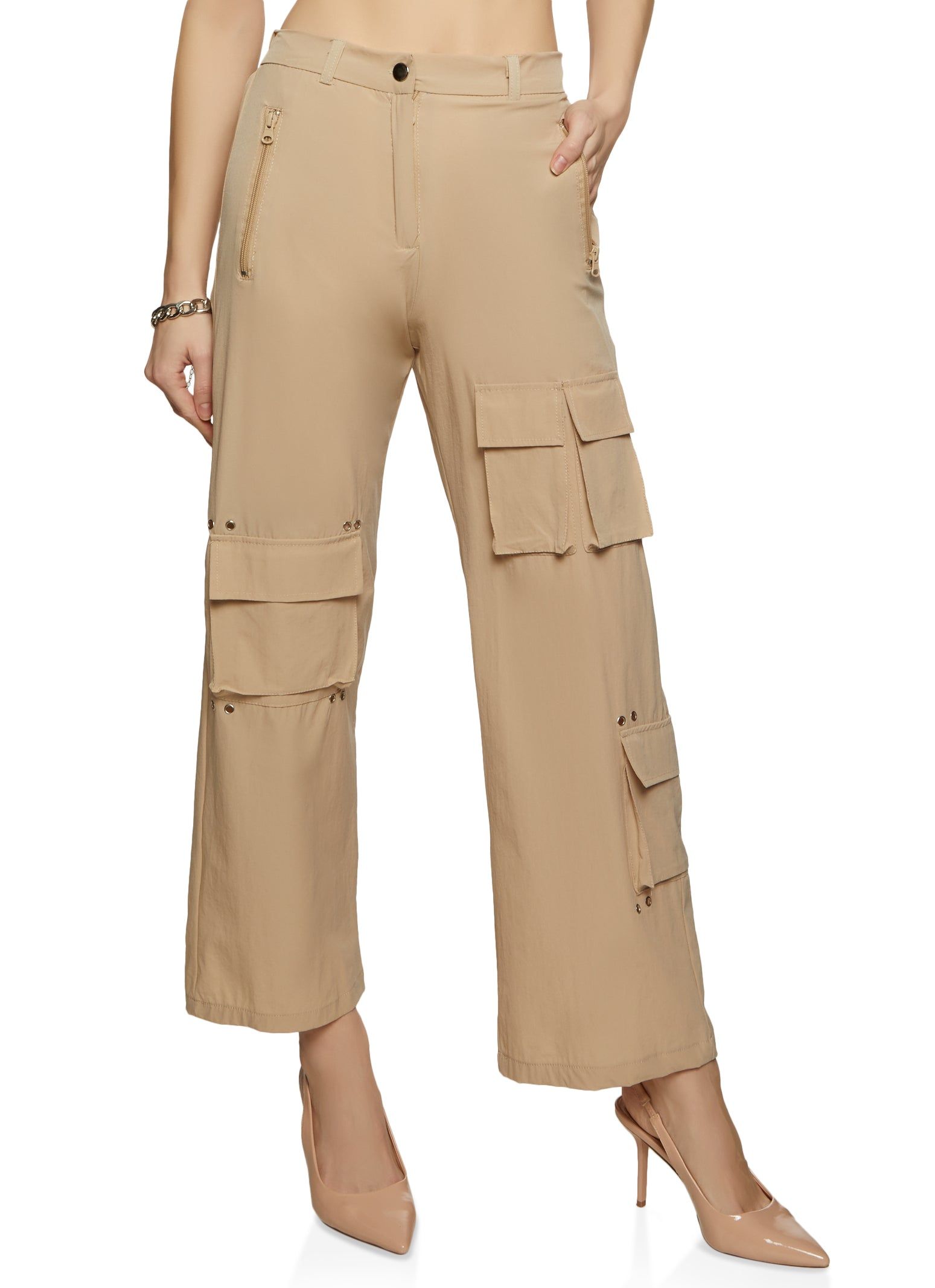 Nylon Wide Leg Cargo Pants sold by Rainbow