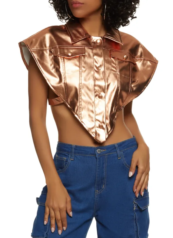 Faux Leather Open Side Hanky Hem Crop Top sold by Rainbow