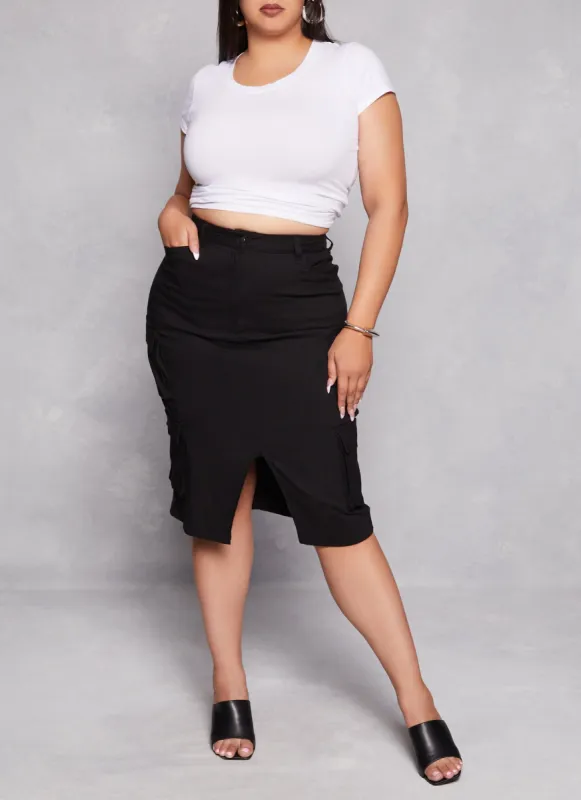 Plus Size Hyper Stretch Slit Front Cargo Skirt sold by Rainbow
