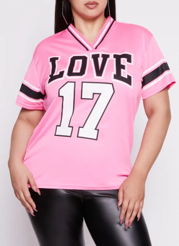 Plus Size Love 17 V Neck Football Jersey sold by Rainbow