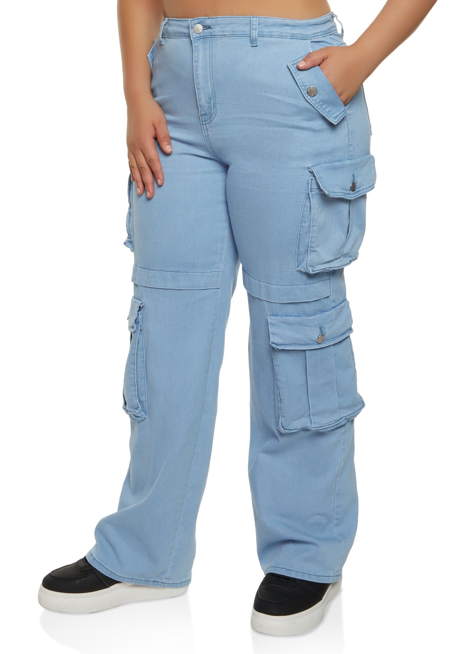 Plus Size High Waist Wide Leg Cargo Jeans sold by Rainbow