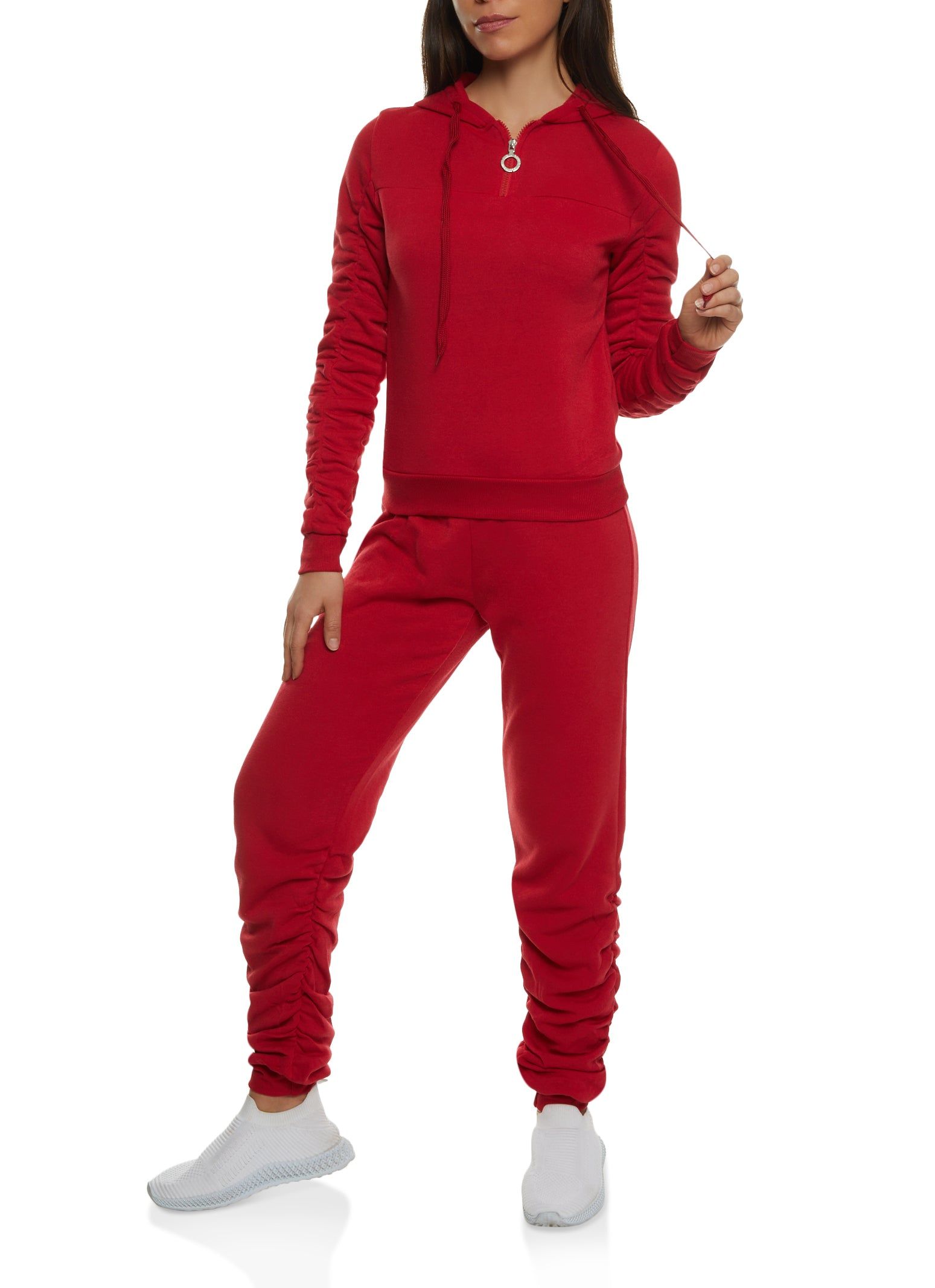 Ruched Sleeve Half Zip Hoodie sold by Rainbow product image thumbnail 2