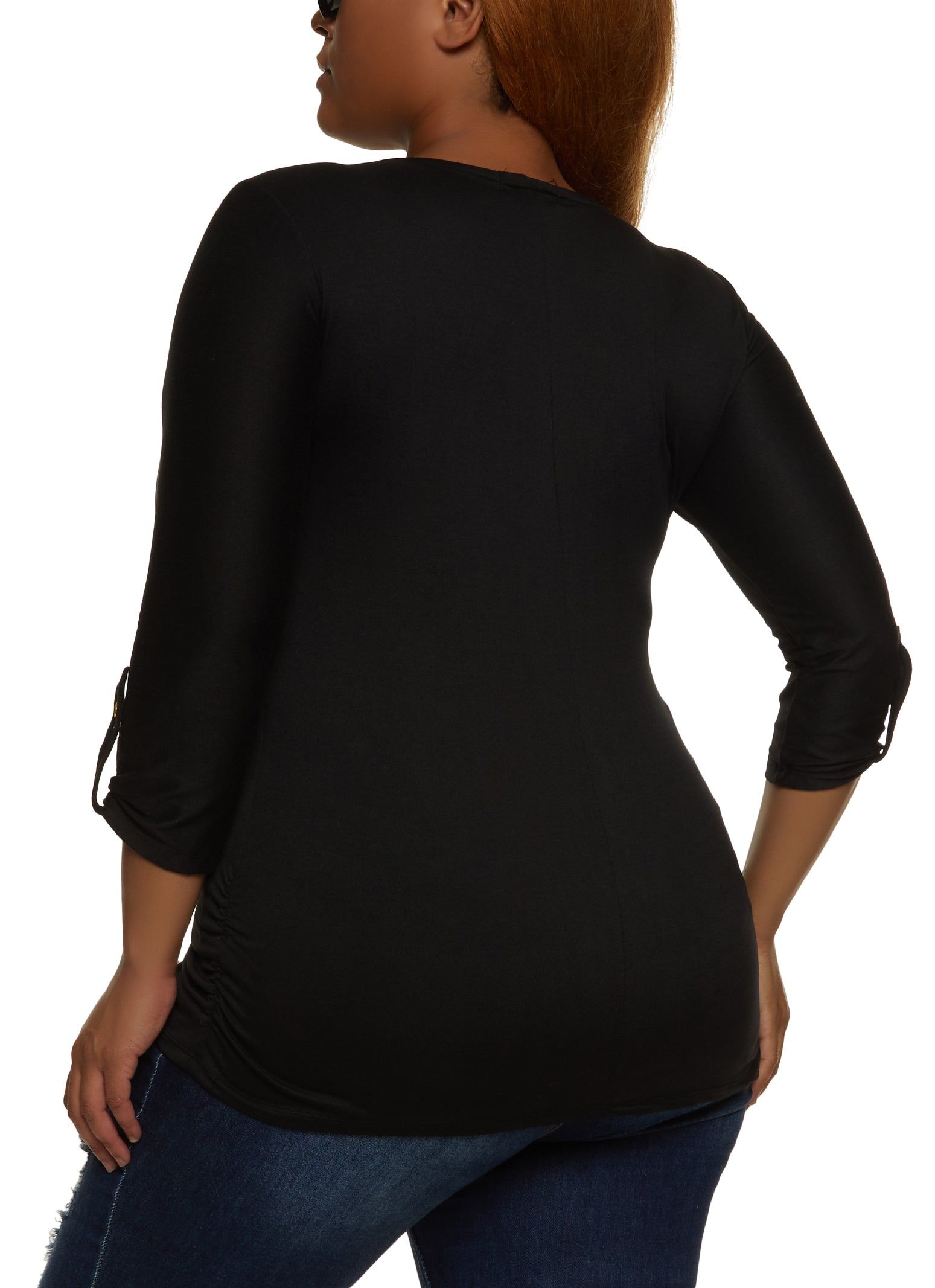 Plus Size Zipper Detail Ruched Side Shirt sold by Rainbow product image thumbnail 2