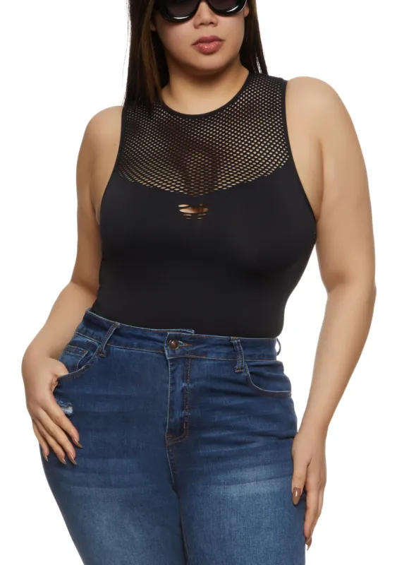 Plus Size Seamless Fishnet Detail Tank Top sold by Rainbow