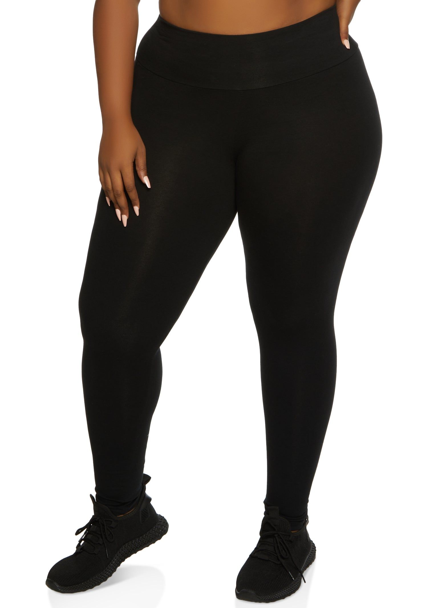Plus Size Solid High Rise Waistband Leggings sold by Rainbow