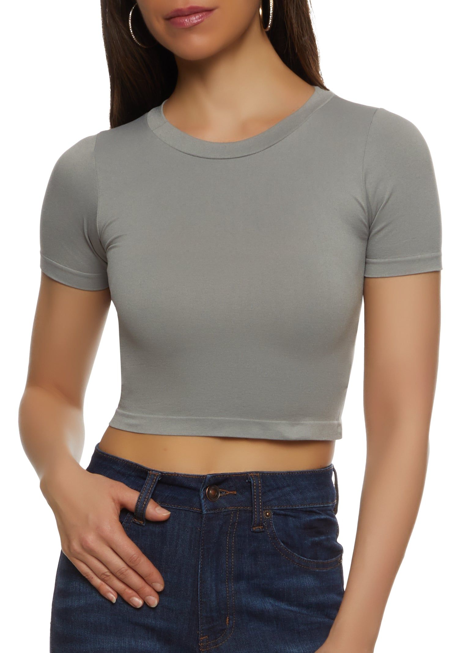 Seamless Crew Neck Cropped T Shirt sold by Rainbow