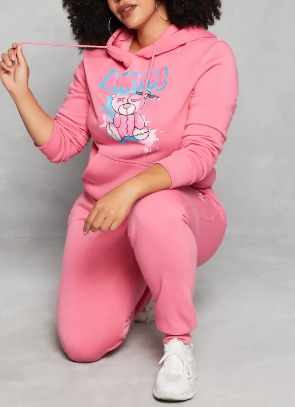 Plus Size Attitude Bear Graphic Pullover Hoodie sold by Rainbow