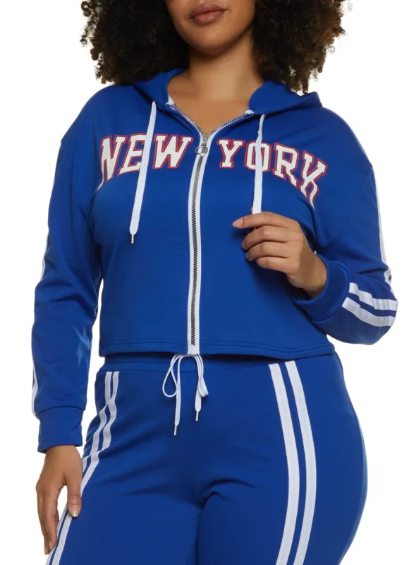 Plus Size New York Zip Front Graphic Hoodie sold by Rainbow
