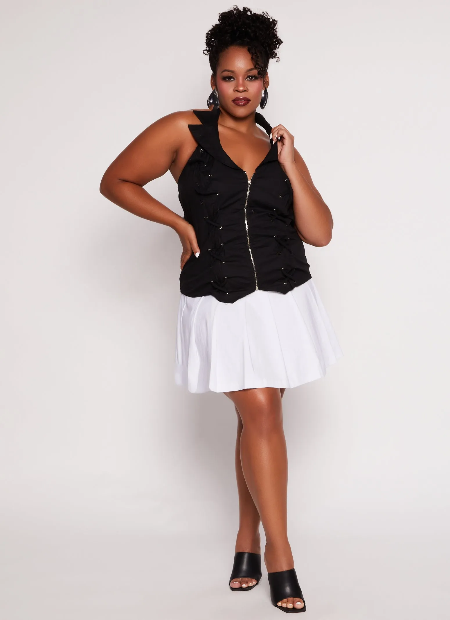 Plus Size Zip Front Lace Up Detail Halter Top sold by Rainbow product image thumbnail 2