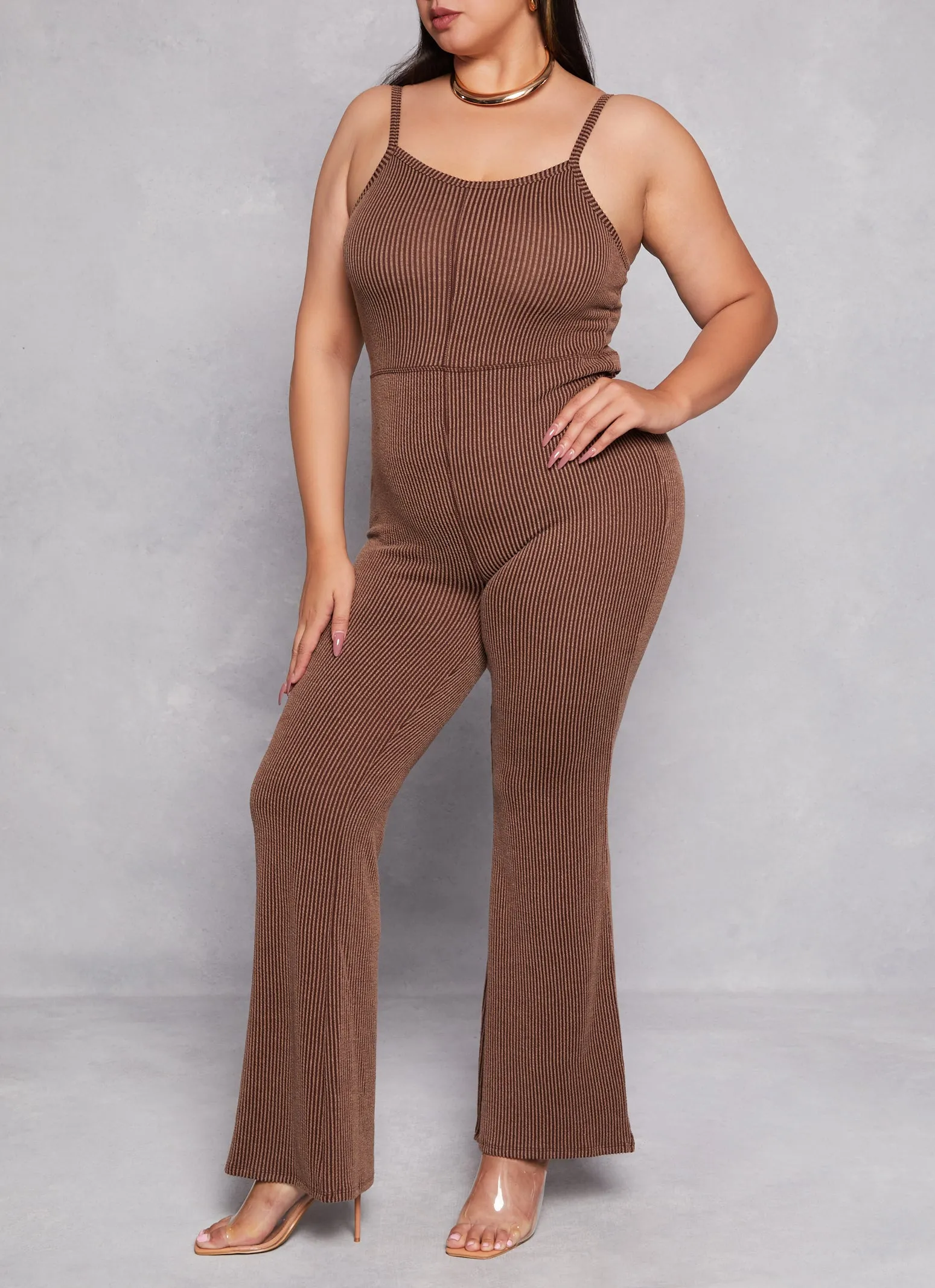 Plus Size Almost Famous Ribbed Cami Flare Jumpsuit sold by Rainbow